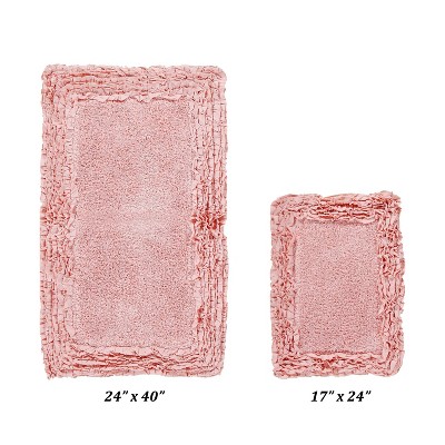 Shaggy Border Collection 2-Piece Bath Rug Set 100% Cotton Tufted Weave Ruffle Border Pattern Bathroom Rug for Machine Washable Bathmat