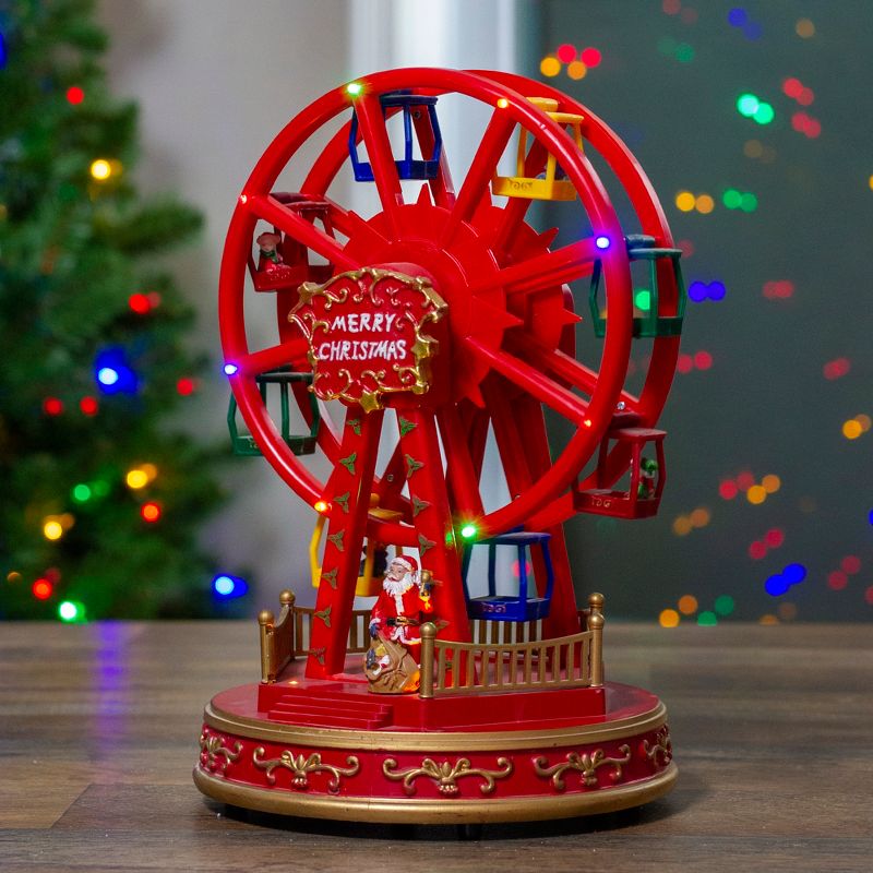 Northlight 11.25" Red and Gold LED Lighted and Musical Rotating Christmas Ferris Wheel, 3 of 8
