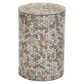 Wood and Geometric Mosaic Shell Tile Top Accent Table - Olivia & May