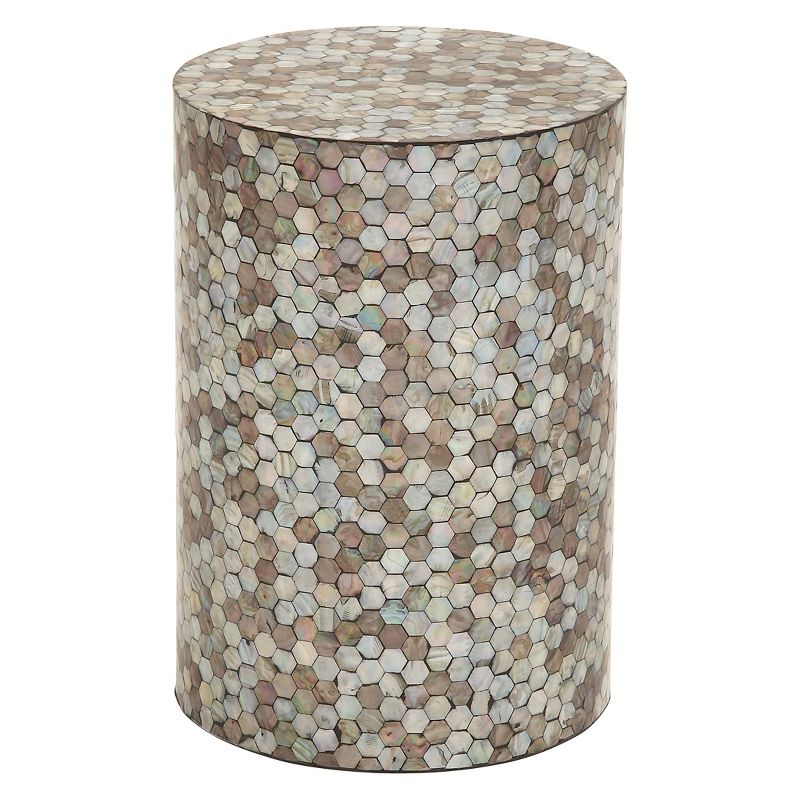 Wood and Geometric Mosaic Shell Tile Top Accent Table - Olivia & May, 1 of 5