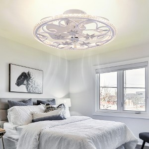 20" Retro Matte Floral Ceiling Fan with 3-Color LED Ring Light, Flush Mount Design and Brushed Gold Accents for Bedroom & Living Room - 1 of 4