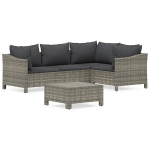 vidaXL 5 Piece Patio Lounge Set with Cushions Gray Poly Rattan - 1 of 4