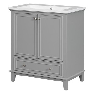 Vynxaria 30" Gray Bathroom Storage Cabinet with Sink and Multi-functional Features - 1 of 4