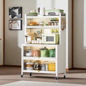 Metal Storage Shelves with Double Doors, Heavy Duty Lockable Cabinet with Wheels, Multi-Purpose Organizer for Kitchen, Garage, Office - 1 of 4