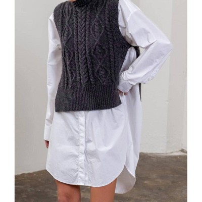 Women's Tuttle Neck Cable Side Vest - MOON RIVER