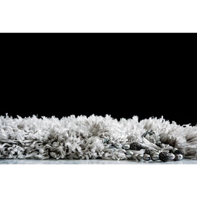 Silver Screen Shag 4x6 ft Rectangular Area Rug with Braided Fringe