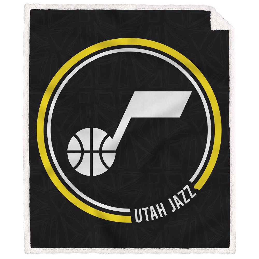 Photos - Duvet NBA Utah Jazz Doodle Circle Flannel Fleece Faux Shearling Blanket