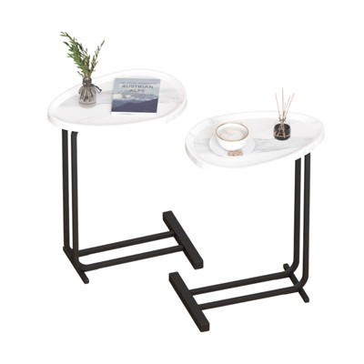 FONTOI 2PCS C-Shaped End Table, Couch Side Table, Slide for Bedroom Living Room, White, 11.81"*23.62"*17.72"
