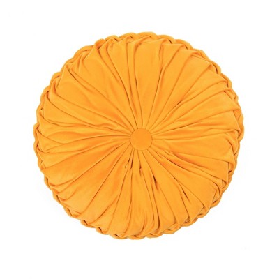 15" Soft Velvet Pleated Round Throw Pillow Yellow - Lush Décor