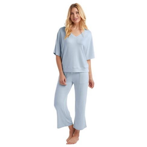 Blis Women's Notched Collar Short Sleeve Capri Pajama Set : Target