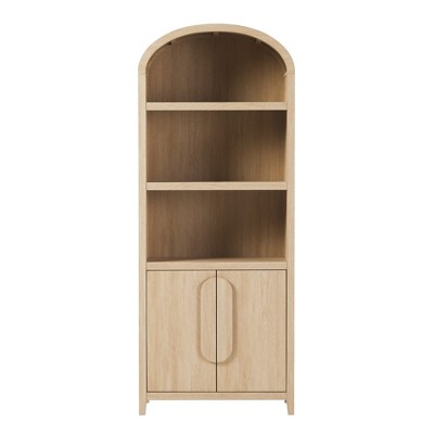 Vynxaria Modern Arched 3-Tier Bookshelf Cabinet - Oak Finish
