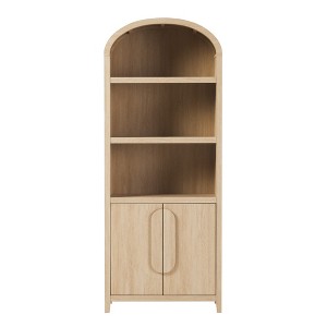 Vynxaria Modern Arched 3-Tier Bookshelf Cabinet - Oak Finish - 1 of 4