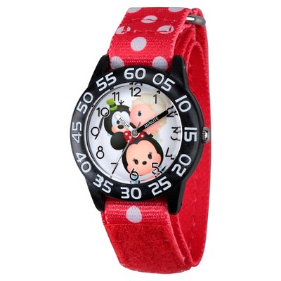 Girls' Disney Mickey Mouse-Dumbo-Mike Wazowski & Snow White Black Plastic Time Teacher Watch - Red