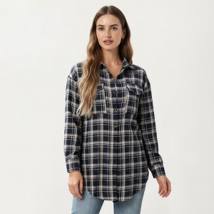 Anna-Kaci Women's Long Sleeve Plaid Button-Up Shirt with Chest Pockets - 1 of 4