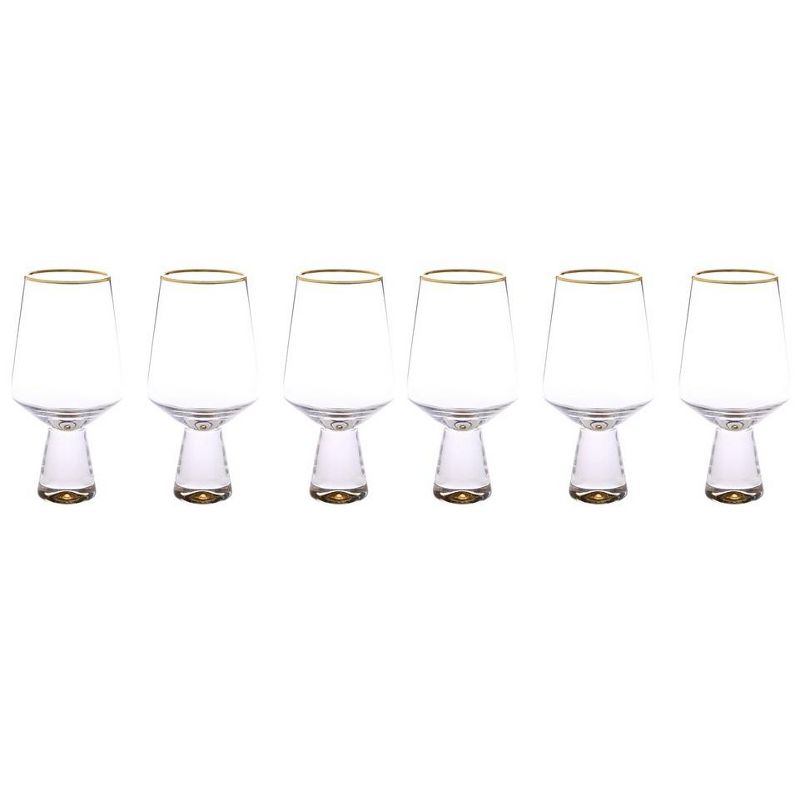 Classic Touch Set Of 6 Water Glasses With Gold Base And Rim 6.5"H, 3 of 4