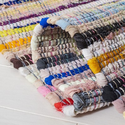 Ivory and Multicolor Handwoven Wool Cotton Stripe Rug
