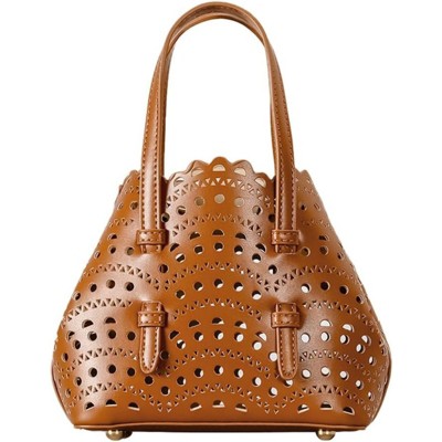 FATMOON Hollow Out Small Basket Bags for Women PU Leather Handbag with Inner Bag Shoulder Crossbody Bag for Beach Summer Travel