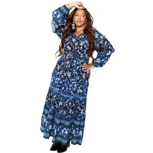 Avenue Women's Plus Size Willow Border Maxi Dress - 1 of 4