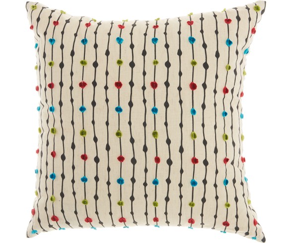 Mina Victory 18"x18" Embroidered Dots Throw Pillow Beige