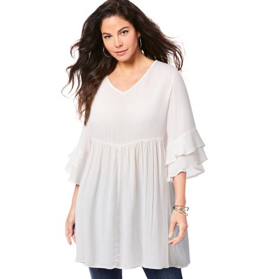 Roaman's Women's Plus Size Flutter Sleeve Big Shirt Tunic