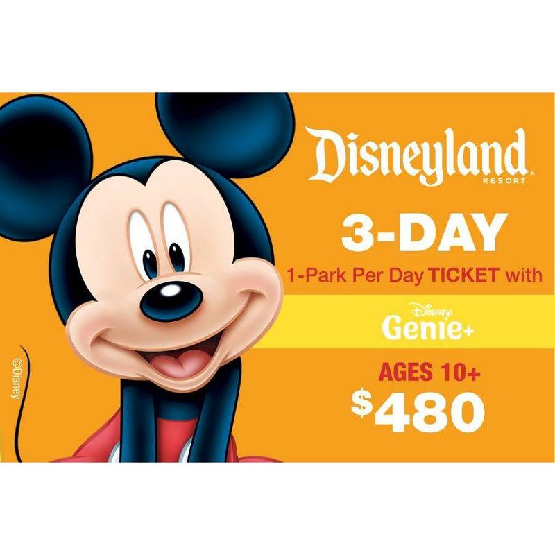 Disneyland 3 Day 1 Park per Day Ticket with Genie+ Service $480 (Ages 10+), 1 of 2