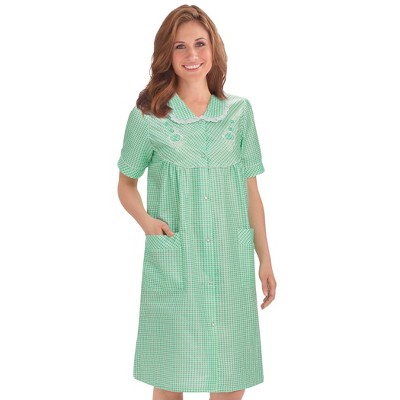 Collections Etc Collections Etc. Gingham Women's Robe with Floral Accents, Snap-Front Closure and Lace Trim