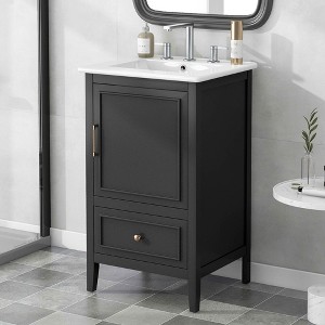 MAYEERTY 20" Bathroom Vanity with Sink 1 Door Shelf Adjustable Foot Pads Drawer Black - 1 of 4