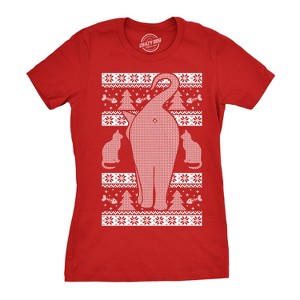 Womens Festive Cat Butt Ugly Christmas Sweater T Shirt Funny Holiday Party Tee - Crazy Dog Women's T Shirt - 1 of 4