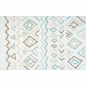HomeRoots 32" Blue Brown And White Cotton Geometric Bath Rug - 1 of 4
