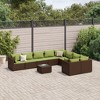 vidaXL Patio Sofa Set with Cushions Lounge Setting Outdoor Furniture Poly Rattan - Brown and Green 4x Corner 5x Middle Table - 2 of 4
