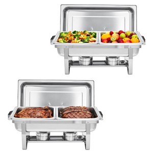 3-Well Stainless Steel Chafing Dish Set – Rectangular Buffet Server w/Multi-Compartment Food Warmer & Cooler for Catering, Weddings, Parties - 1 of 4