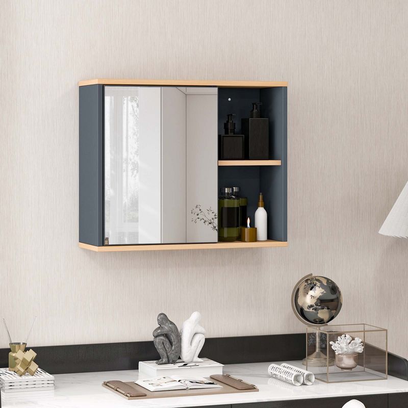 Costway Mirrored Medicine Cabinet Bathroom Wall Mounted with 3-Level Adjustable Shelf Grey, 3 of 10