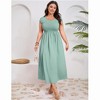 Clearlove Plus Size Summer Dress Boho Short Sleeve Roud Neck Smocked A-Line Wedding Guest Dresses for Curvy Women - 4 of 4