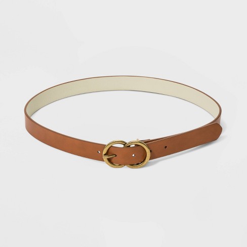 Women S Double O Ring Buckle Belt Universal Thread Tan Target