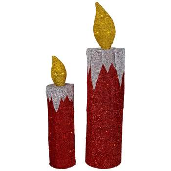 Northlight Set of 2 LED Lighted Red Candles Outdoor Christmas Decorations 22.75"