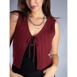 Jess by Meiko Women's Lightweight Cable Knit Tie Vest - 1 of 4