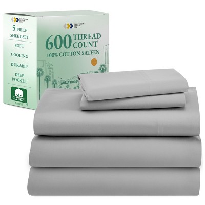 5-Star Luxury Sheet Set | 600 Thread Count 100% Cotton Sateen | Soft & Crisp Bed Sheets with Deep Pockets by California Design Den
