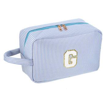 Gold Initial Y Personalized Makeup Bag for Women, Monogrammed Canvas  Cosmetic Pouch (White, 10 x 3 x 6 In)