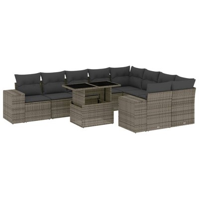 vidaXL 10 Piece Patio Sofa Set with Cushions Gray Poly Rattan
