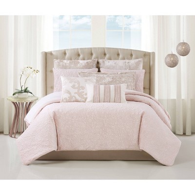 Queen 3pc Melange Quilted Velvet Duvet Cover Set Pink - Charisma