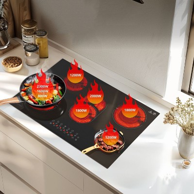 8500W Ceramic Cooktop with 5 Burners, 30 inch Electric Stove Top with 2 Expandable Heating Elements, 99 Mins Timer, Safety Lock, Sensor Touch Control