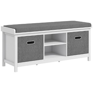 HOMCOM Shoe Bench with Cushion, Storage Bench for Entryway with Padded Seat, 2 Drawers and Adjustable Shelf for Hallway, Living Room, Bedroom, White - 1 of 4