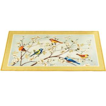 Collections Etc Songbirds on Magnolia Branches Printed Accent Rug with Yellow Border 2X4 FT