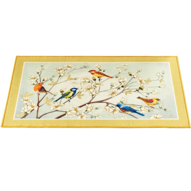 Collections Etc Songbirds on Magnolia Branches Printed Accent Rug with Yellow Border 2X4 FT, 1 of 4