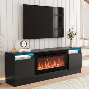 Coolmee TV Stand with Storage Place for TV up to 55 Inch, Modern Entertainment Center with Storage Cabinet, Fits into 36 inch Electric Fireplace - 1 of 4
