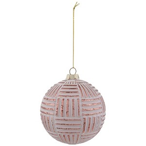 Northlight Pink and Gold Striped Matte Glass Christmas Ball Ornament 4" (100mm) - 1 of 4