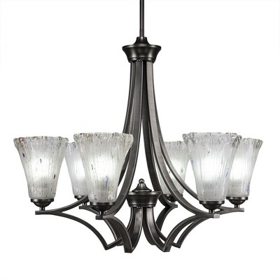 Toltec Lighting Zilo 6 - Light Chandelier in  Graphite with 5.5" Fluted Frosted Crystal Shade