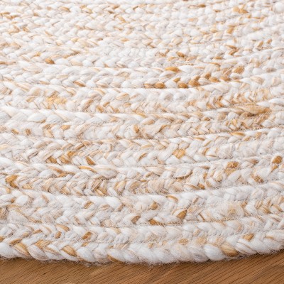 Ivory Synthetic 6' Round Braided Reversible Area Rug