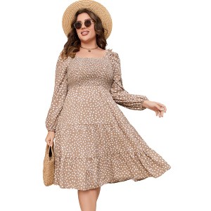 Plus Size Dresse A Line Maxi Dress with Pocket Khaki-leopardlong XL - 1 of 4