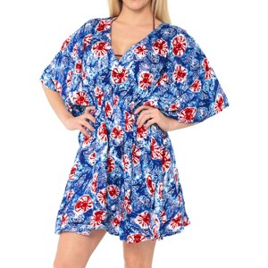 LA LEELA Women's Vacation Beachwear Mini Bathing Suit Summer Beach Dress Plus Size Fall Swimsuit Cover Ups 1X-2X Blue, Floral - 1 of 4